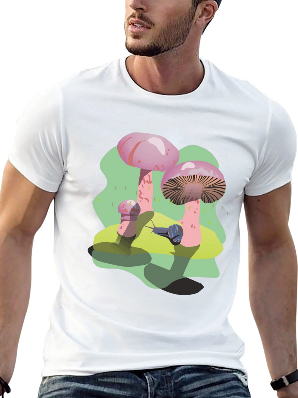 Funky Mushroom and Snail Graphic T-Shirt