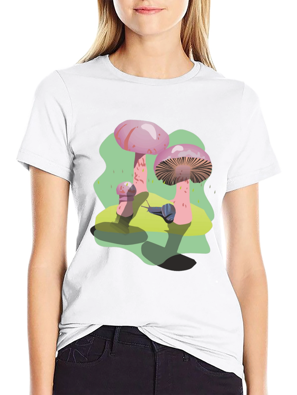 Funky Mushroom and Snail Graphic T-Shirt