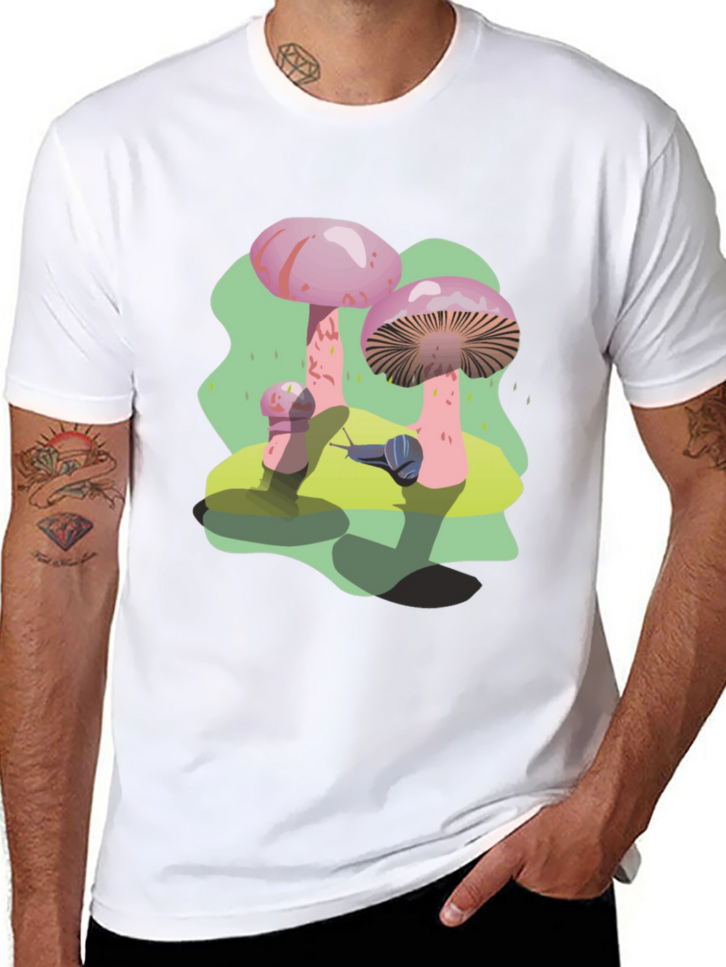 Funky Mushroom and Snail Graphic T-Shirt