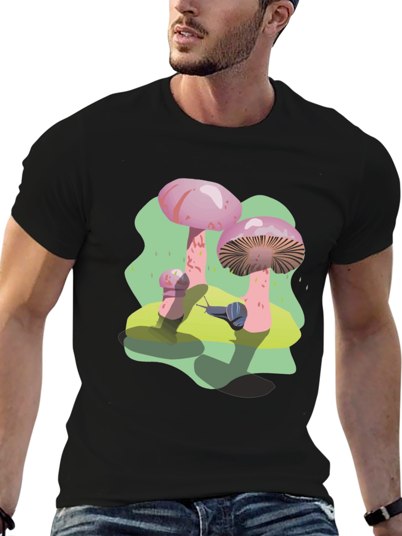 Funky Mushroom and Snail Graphic T-Shirt