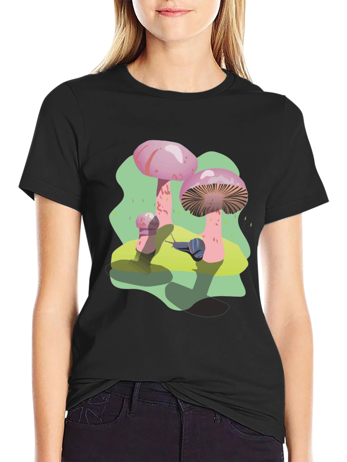 Funky Mushroom and Snail Graphic T-Shirt