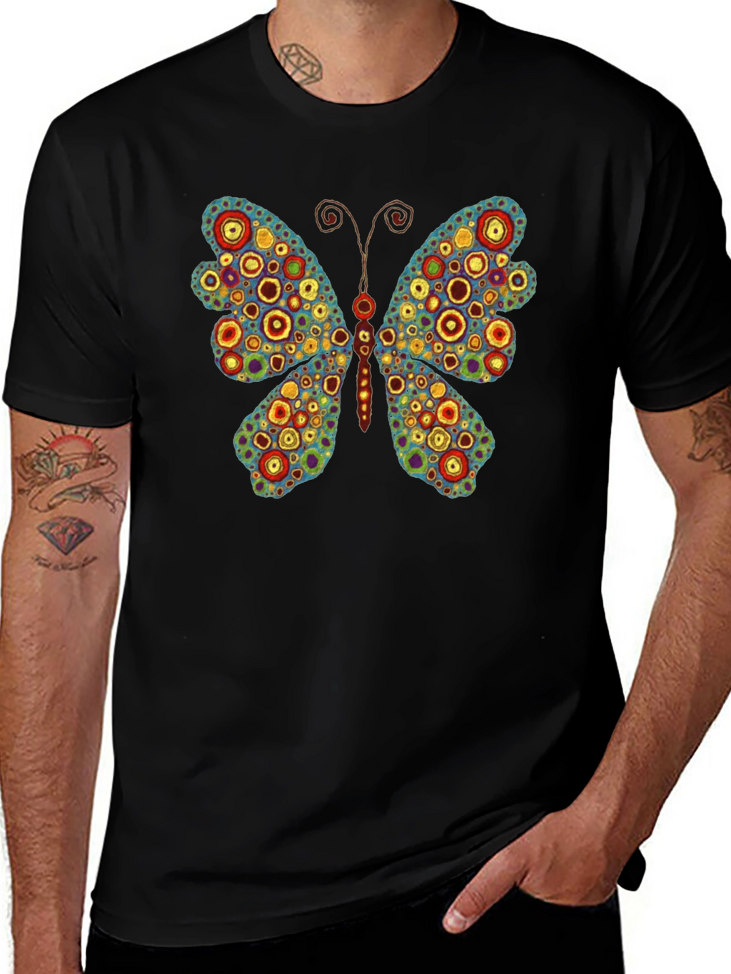 Butterfly Art Print Black T-Shirt
