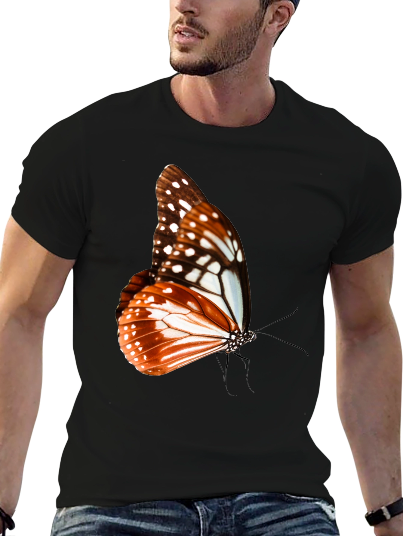 Butterfly Graphic Tee - Stylish Mens Black T-Shirt