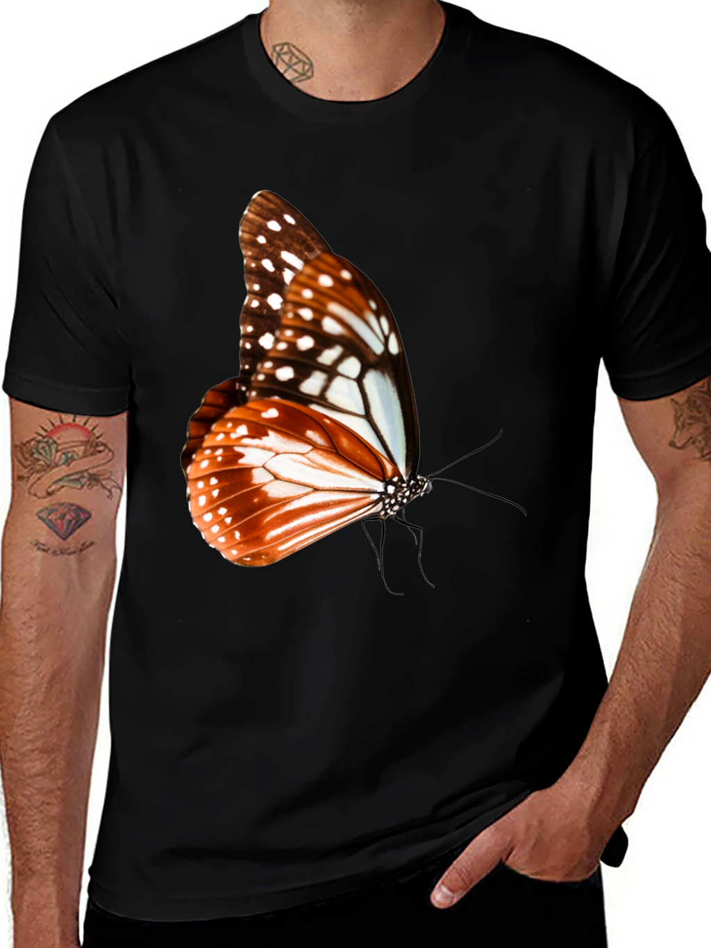 Butterfly Graphic Tee - Stylish Mens Black T-Shirt