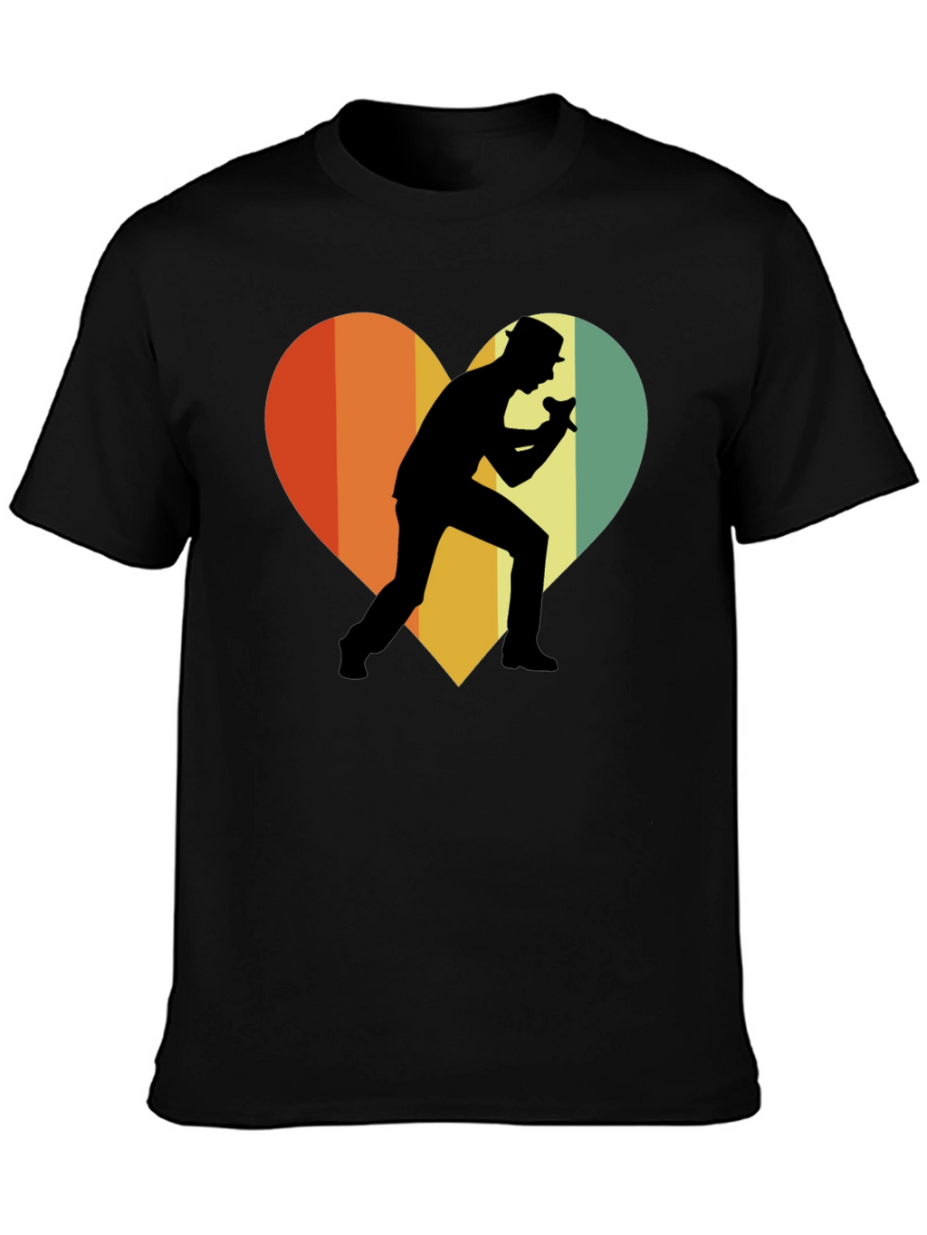 Retro Singer Heart T-Shirt - Black