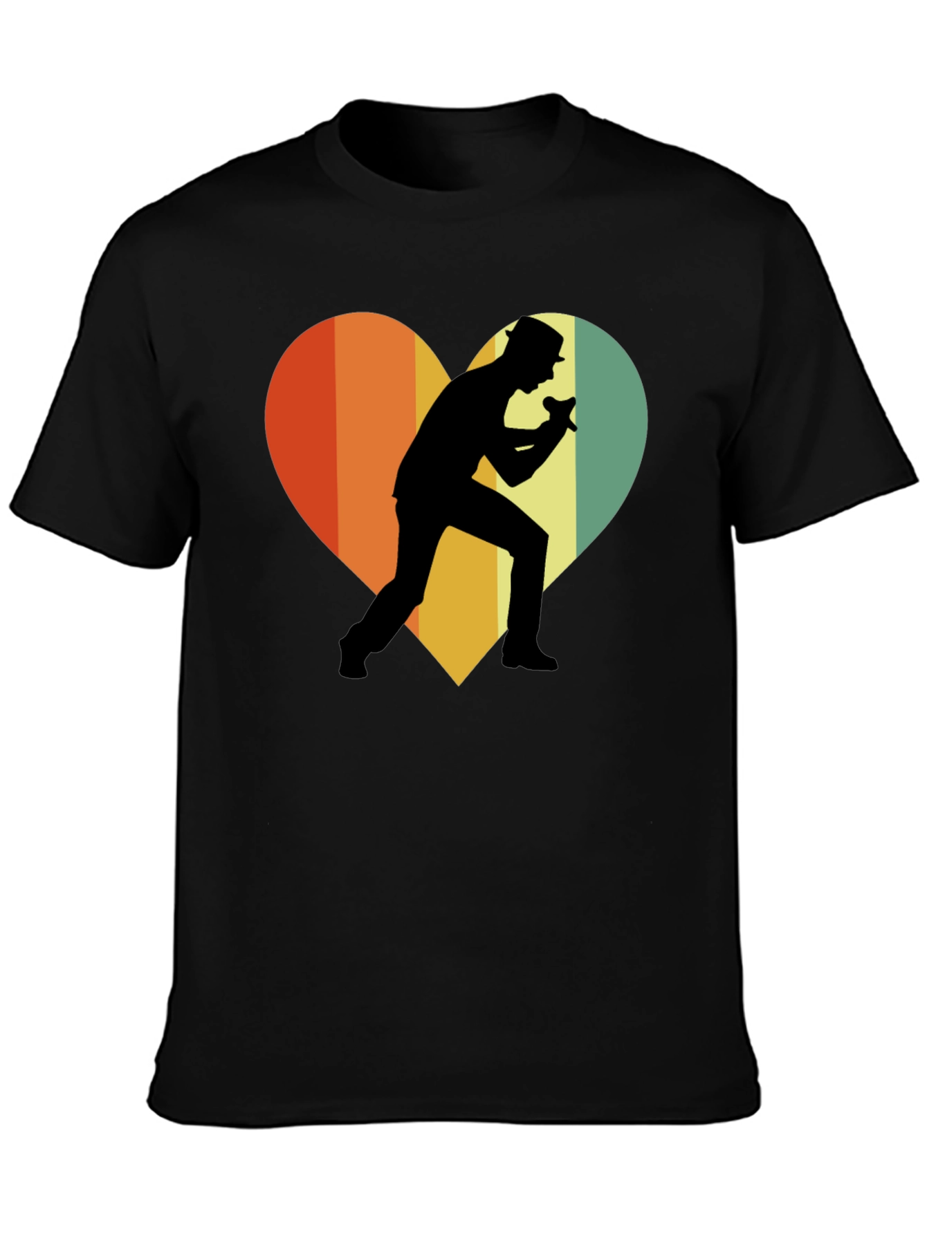 Retro Singer Heart T-Shirt - Black