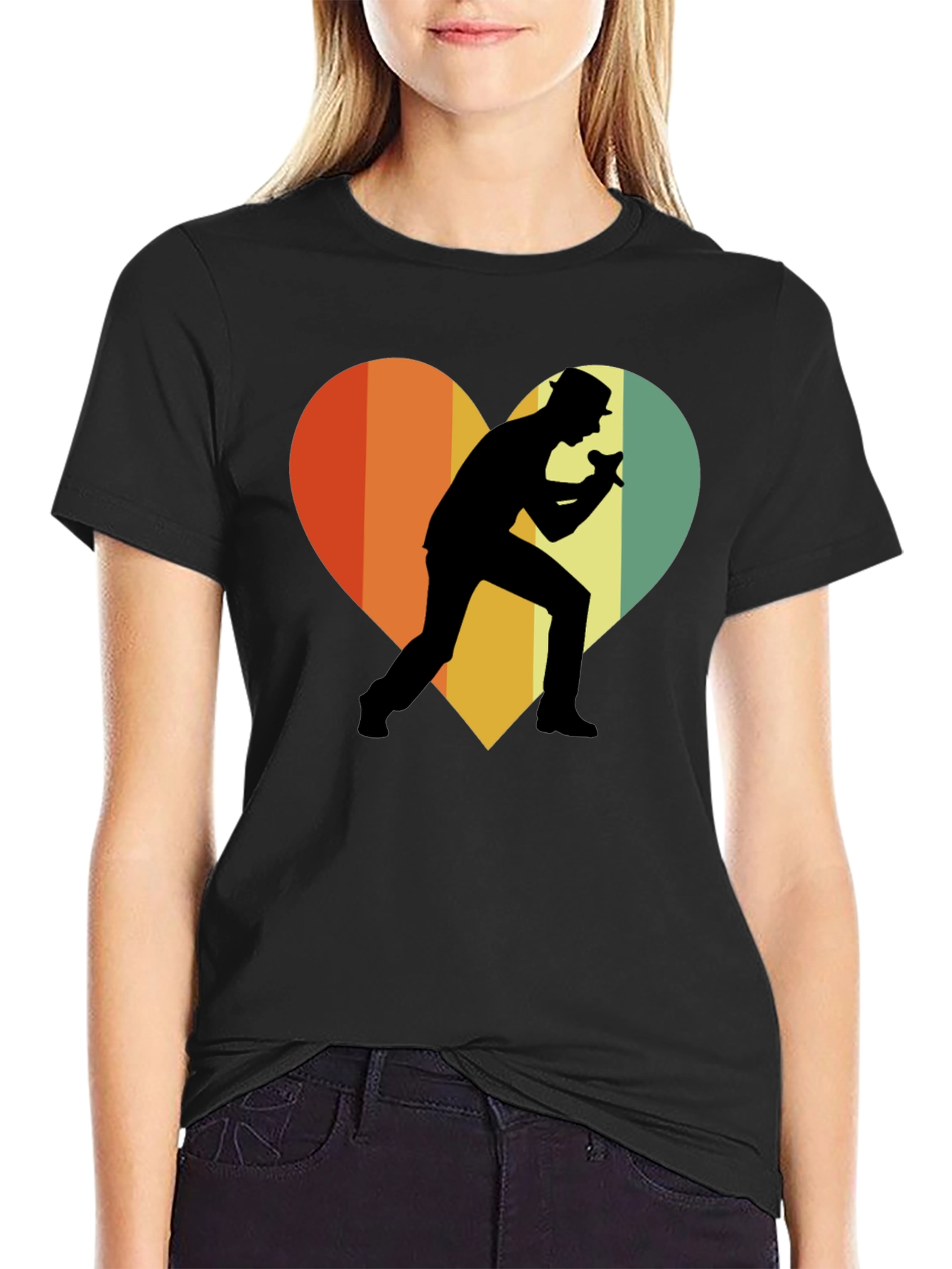 Retro Singer Heart T-Shirt - Black