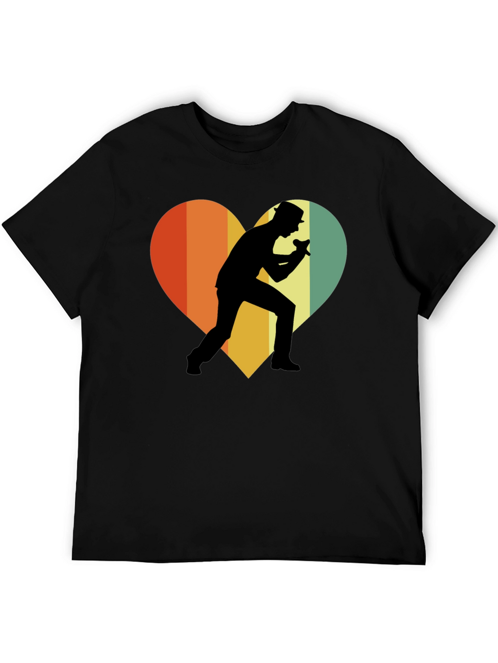 Retro Singer Heart T-Shirt - Black