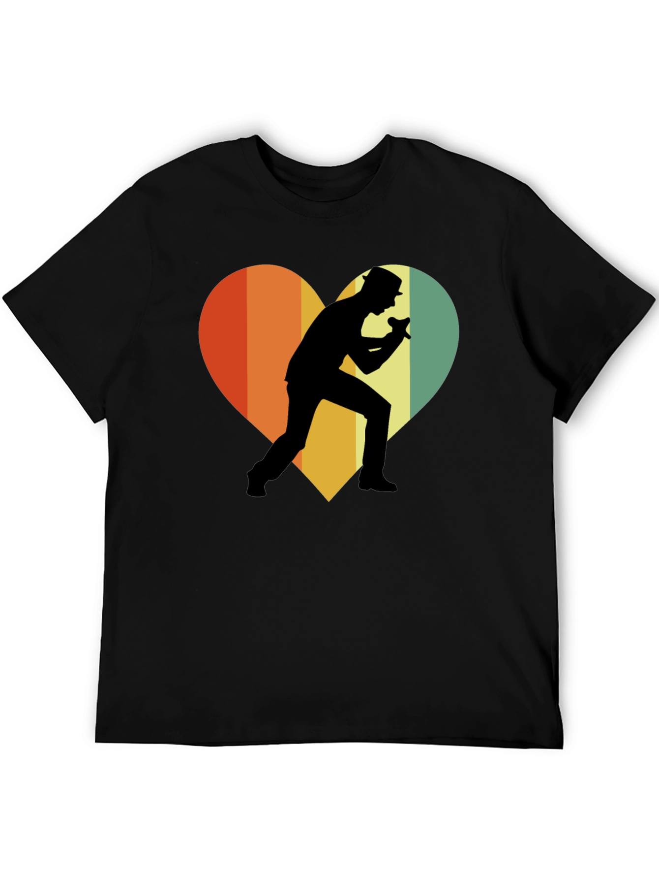 Retro Singer Heart T-Shirt - Black