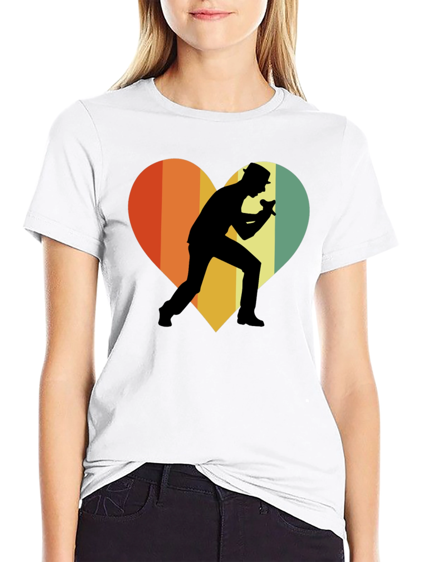 Retro Singer Heart T-Shirt - Black