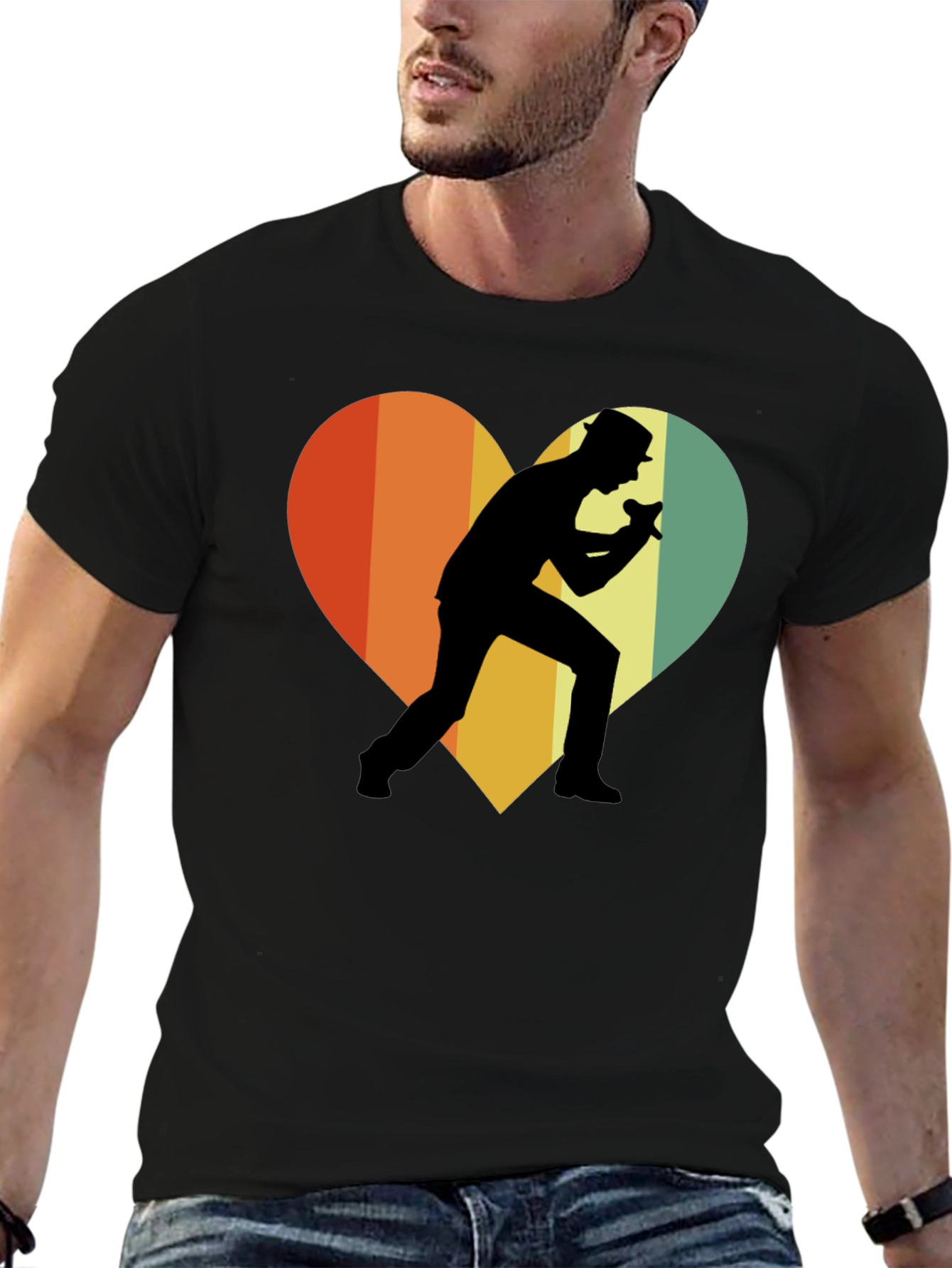 Retro Singer Heart T-Shirt - Black