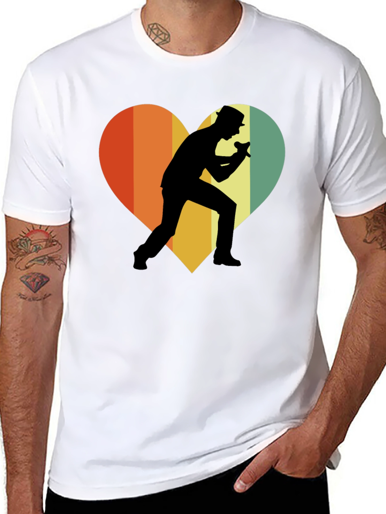 Retro Singer Heart T-Shirt - Black