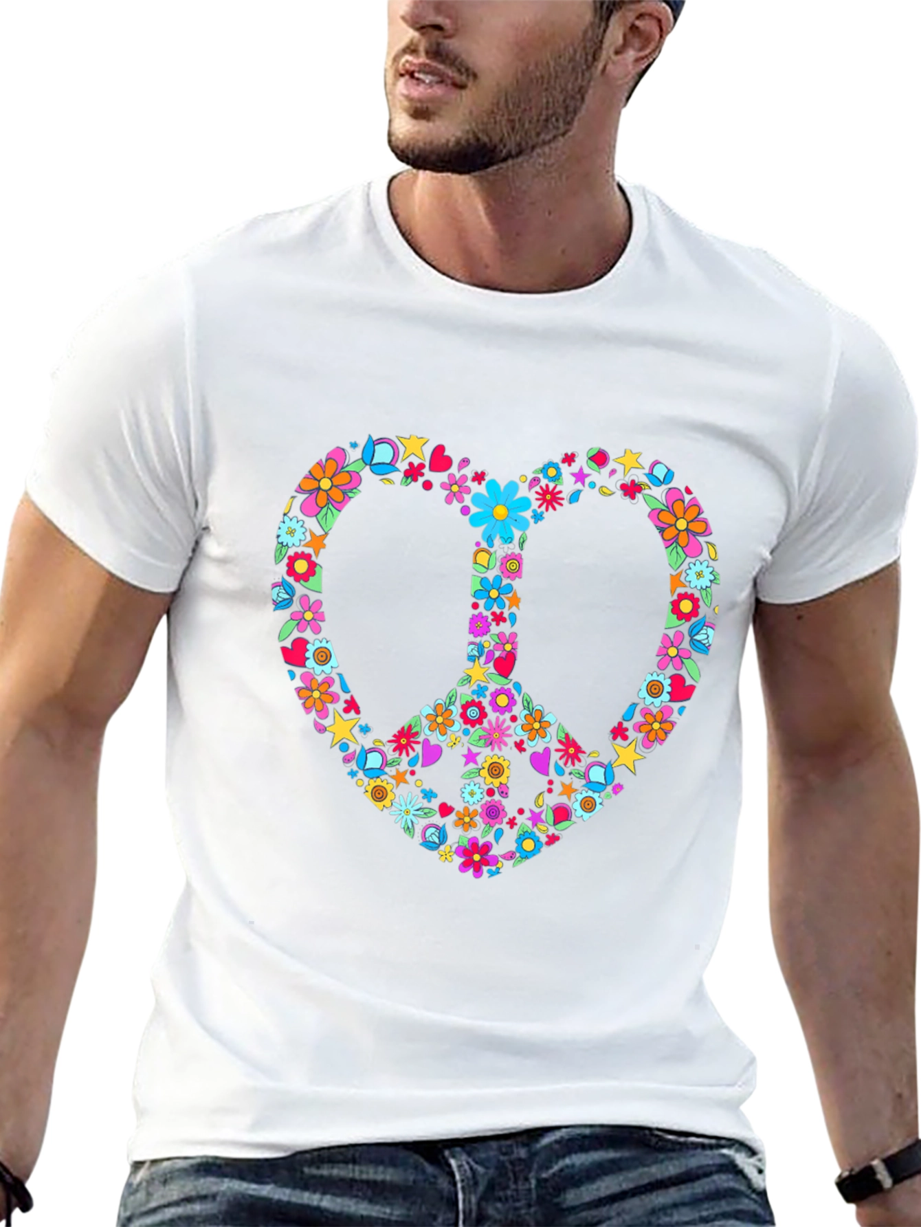Floral Peace Sign Heart T-Shirt