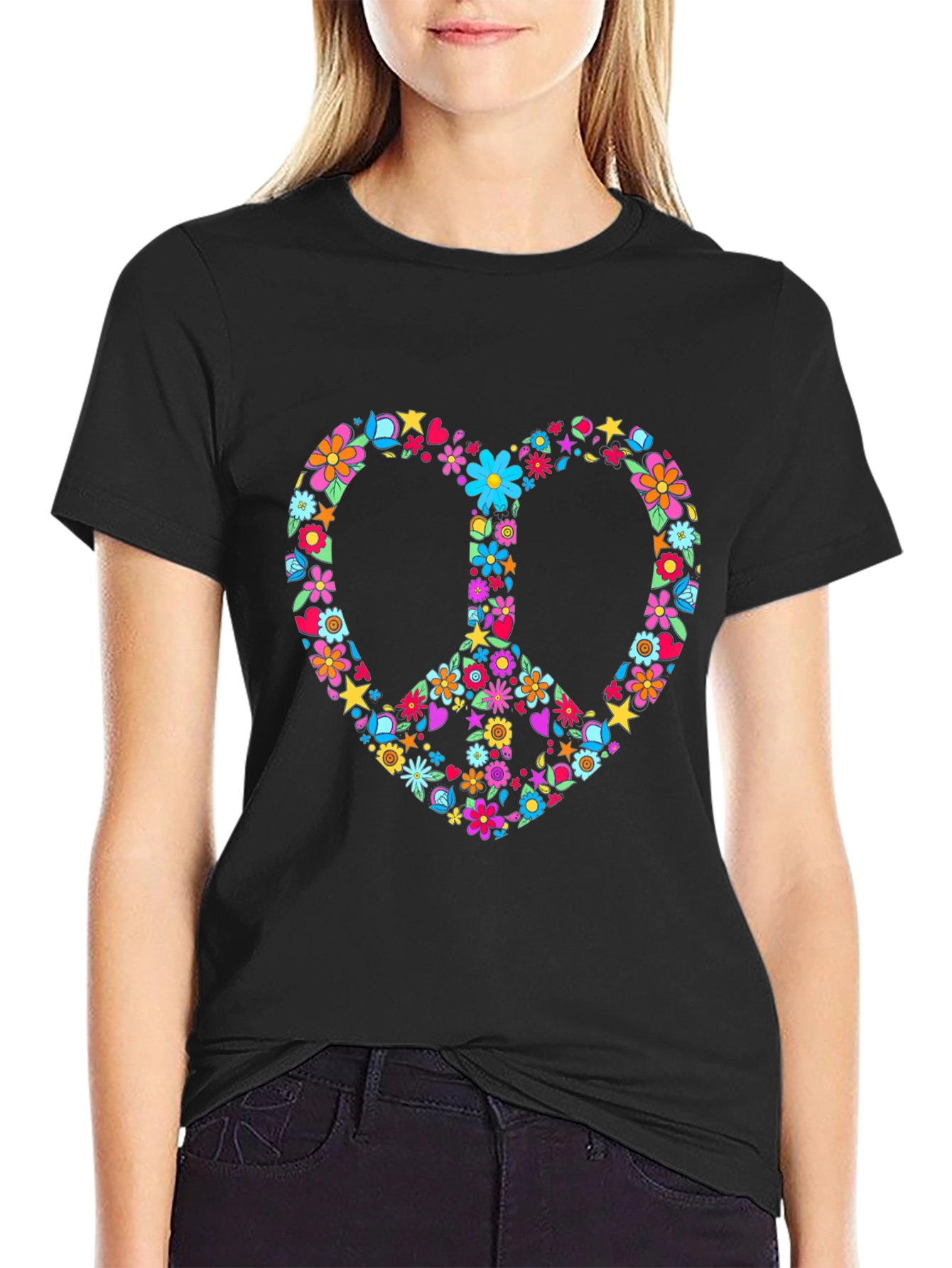 Floral Peace Sign Heart T-Shirt