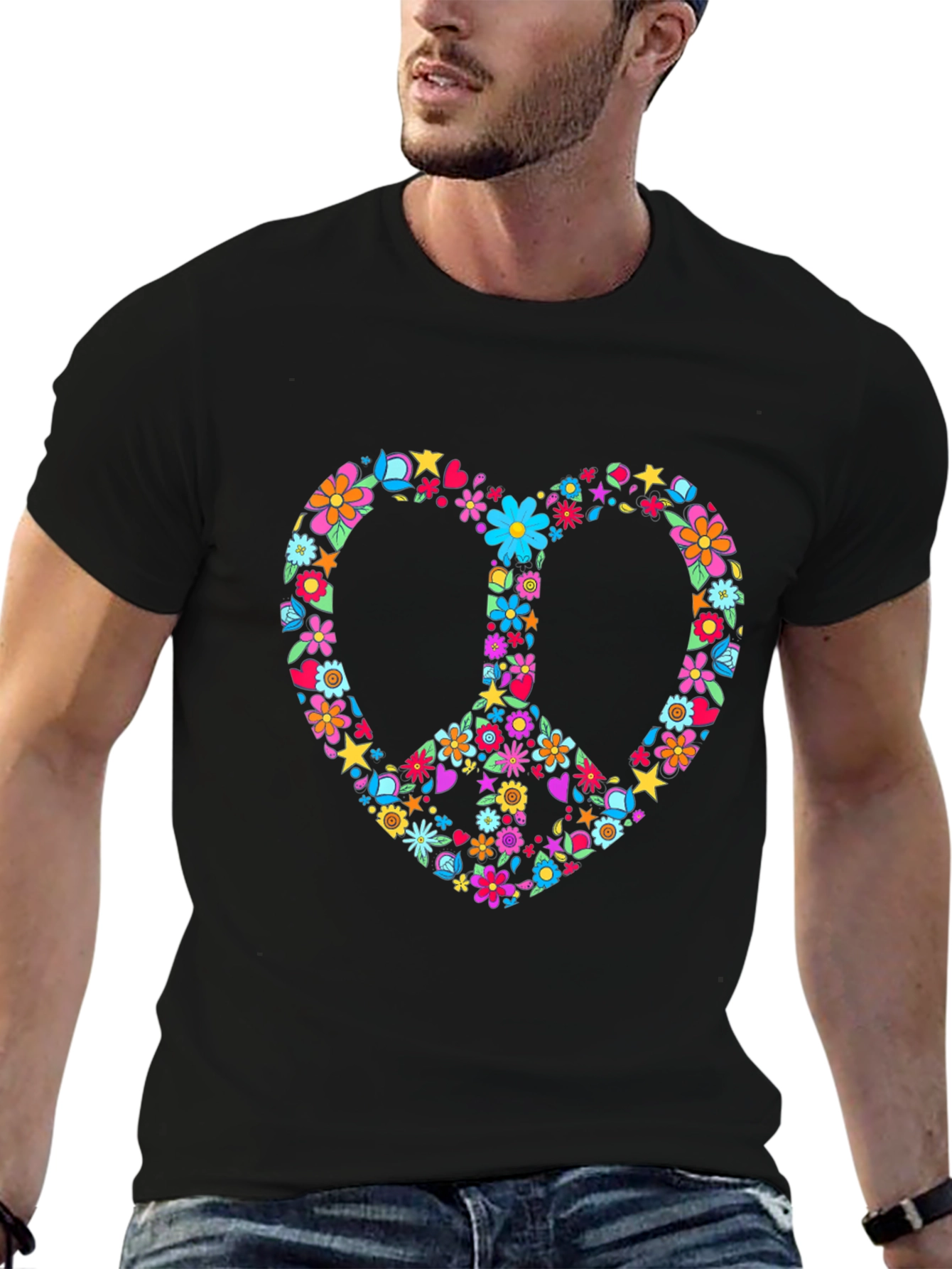 Floral Peace Sign Heart T-Shirt