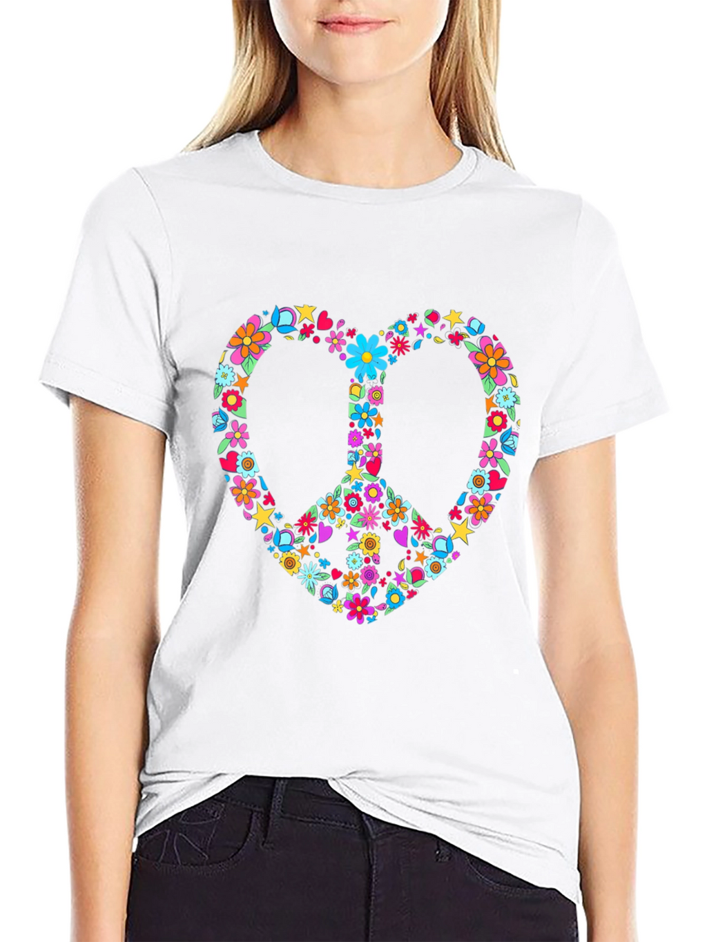 Floral Peace Sign Heart T-Shirt