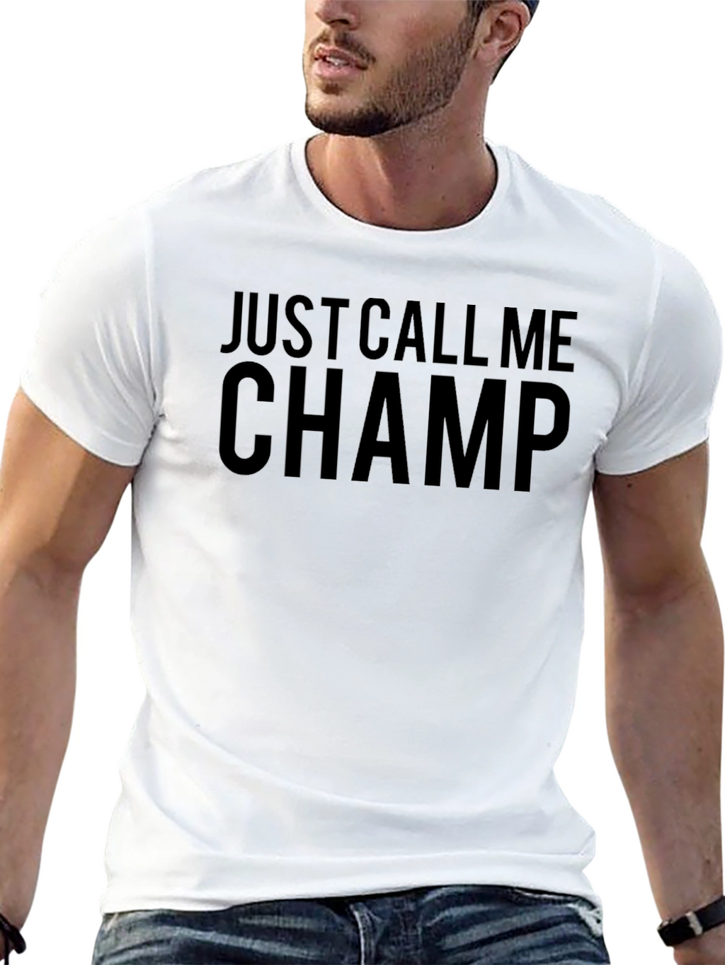 Just Call Me Champ Black Graphic T-Shirt
