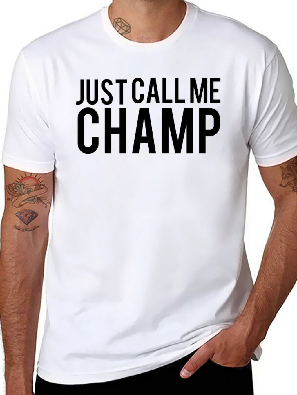 Just Call Me Champ Black Graphic T-Shirt