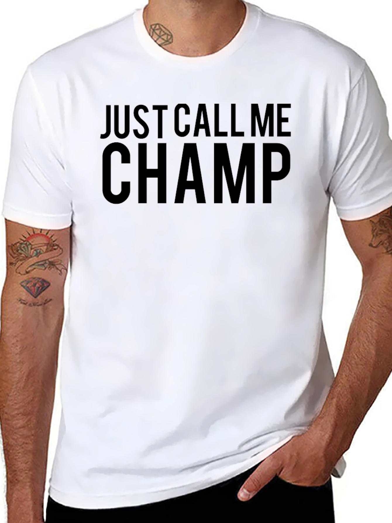 Just Call Me Champ Black Graphic T-Shirt