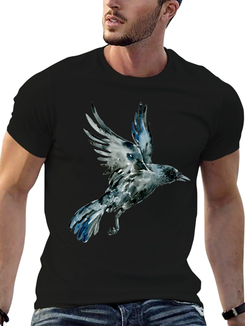 Raven Graphic Tee - Mens Black Cotton T-Shirt