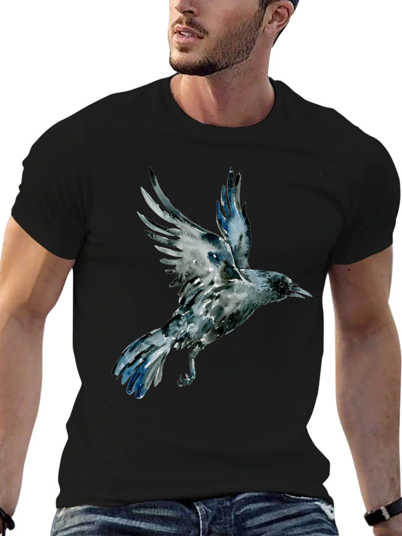 Raven Graphic Tee - Mens Black Cotton T-Shirt