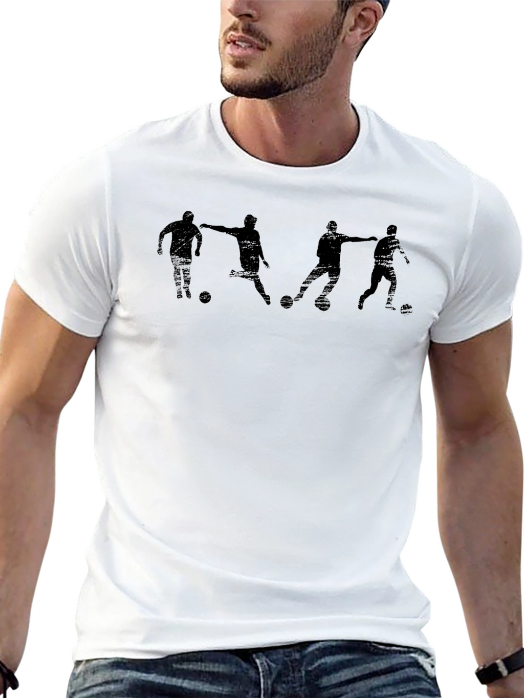 Soccer Players Graphic T-Shirt - Black Cotton Tee