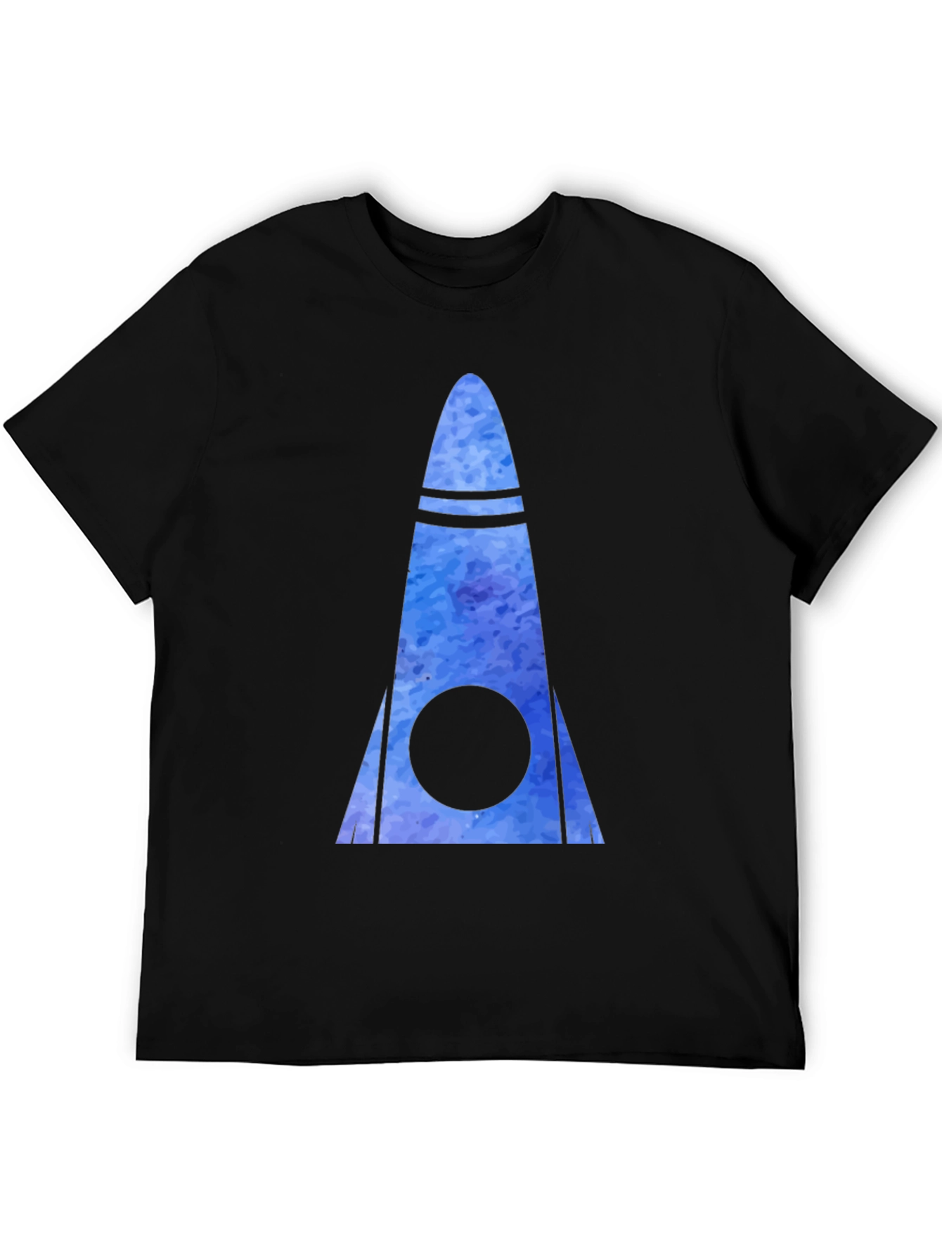 Watercolor Rocketship Graphic Tee - Black Cotton Blend