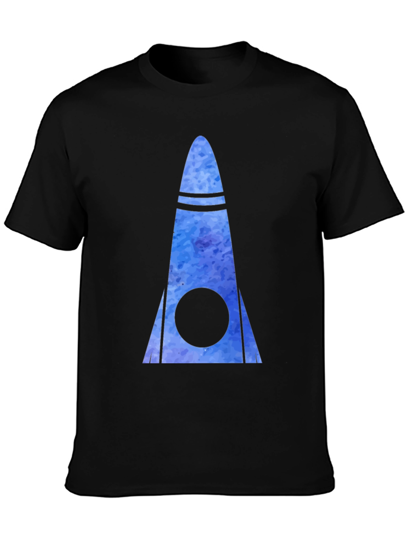 Watercolor Rocketship Graphic Tee - Black Cotton Blend