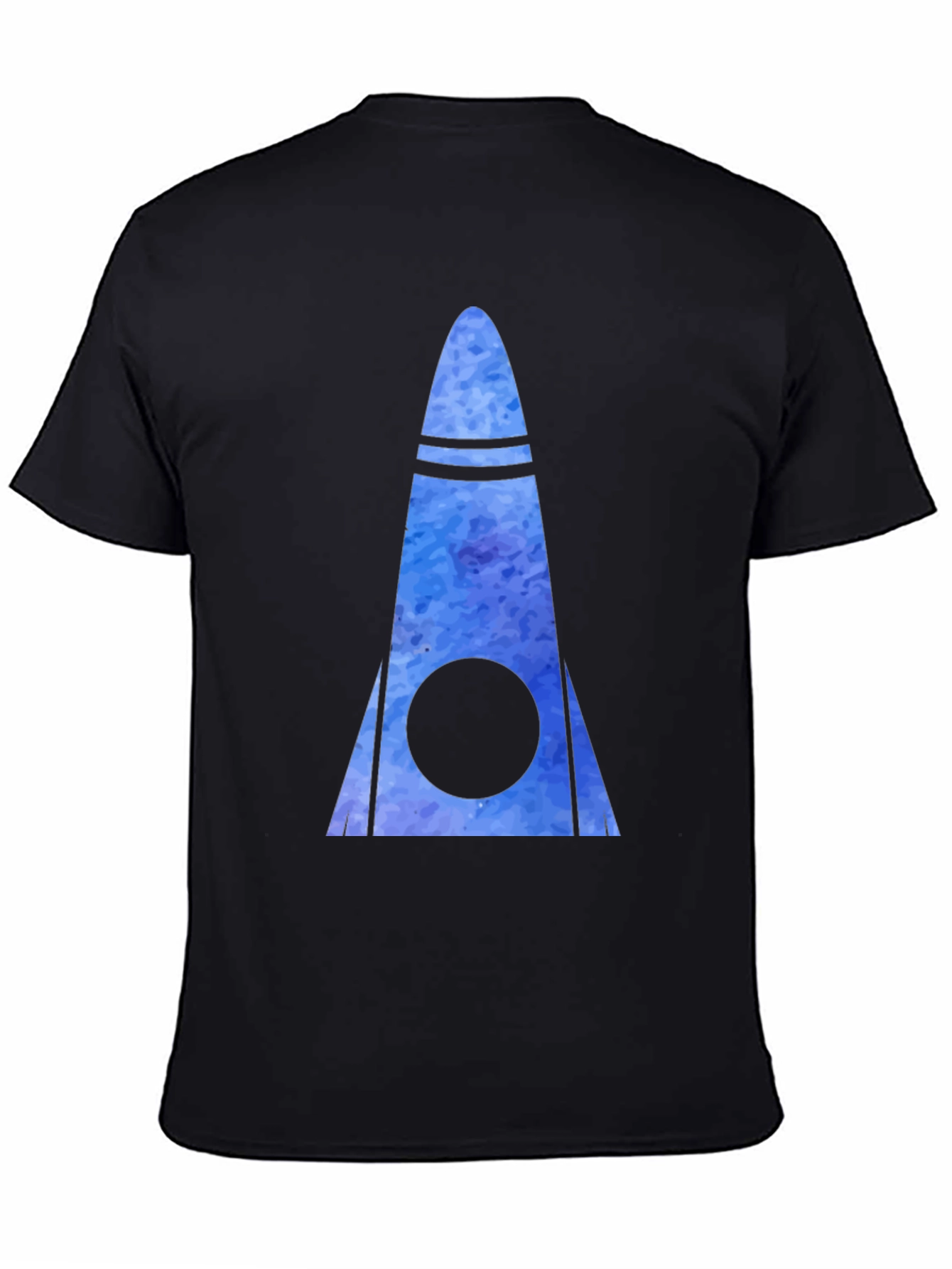 Watercolor Rocketship Graphic Tee - Black Cotton Blend