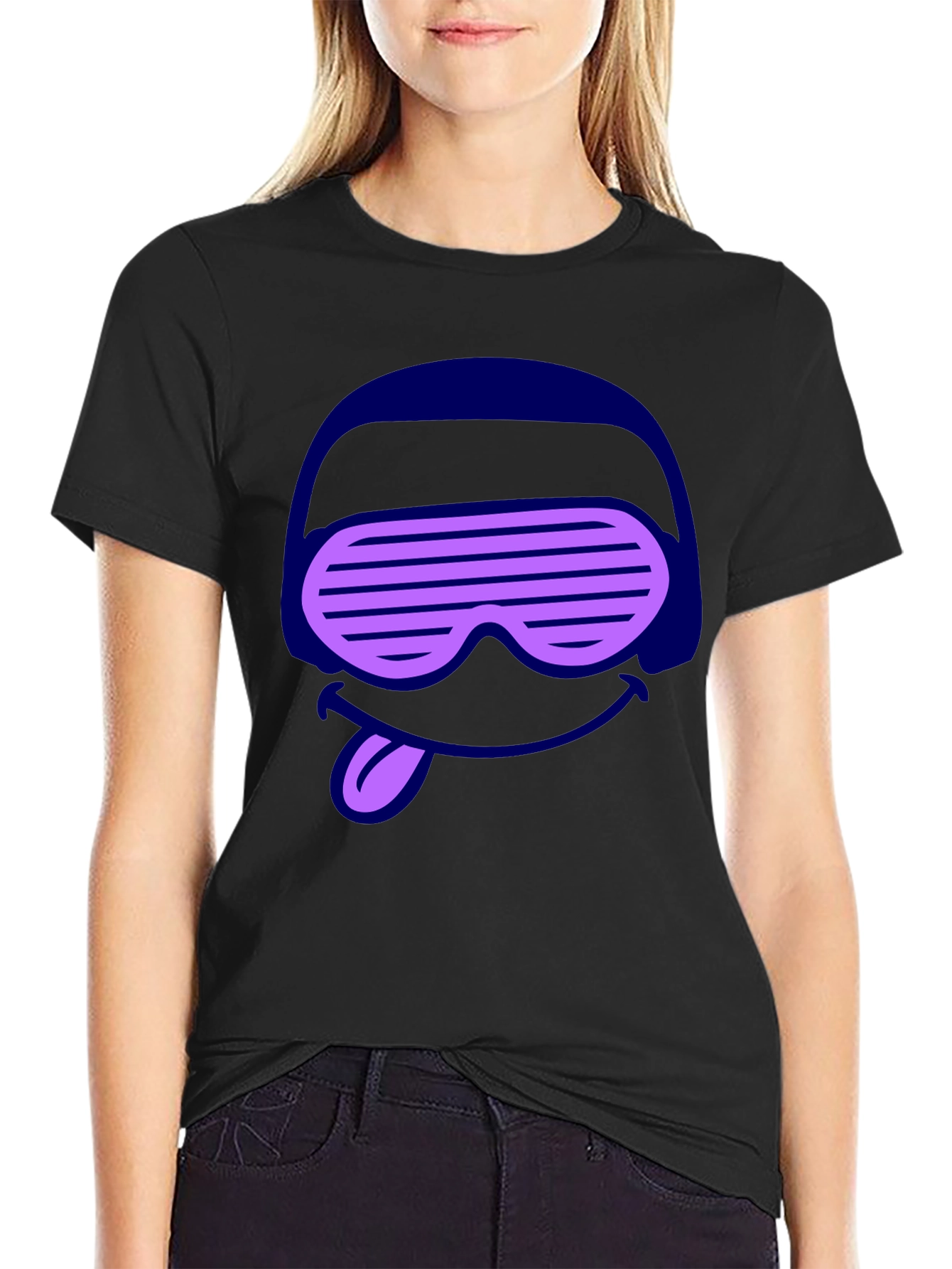 DJ Smiley Graphic Tee - Black Cotton Casual T-Shirt