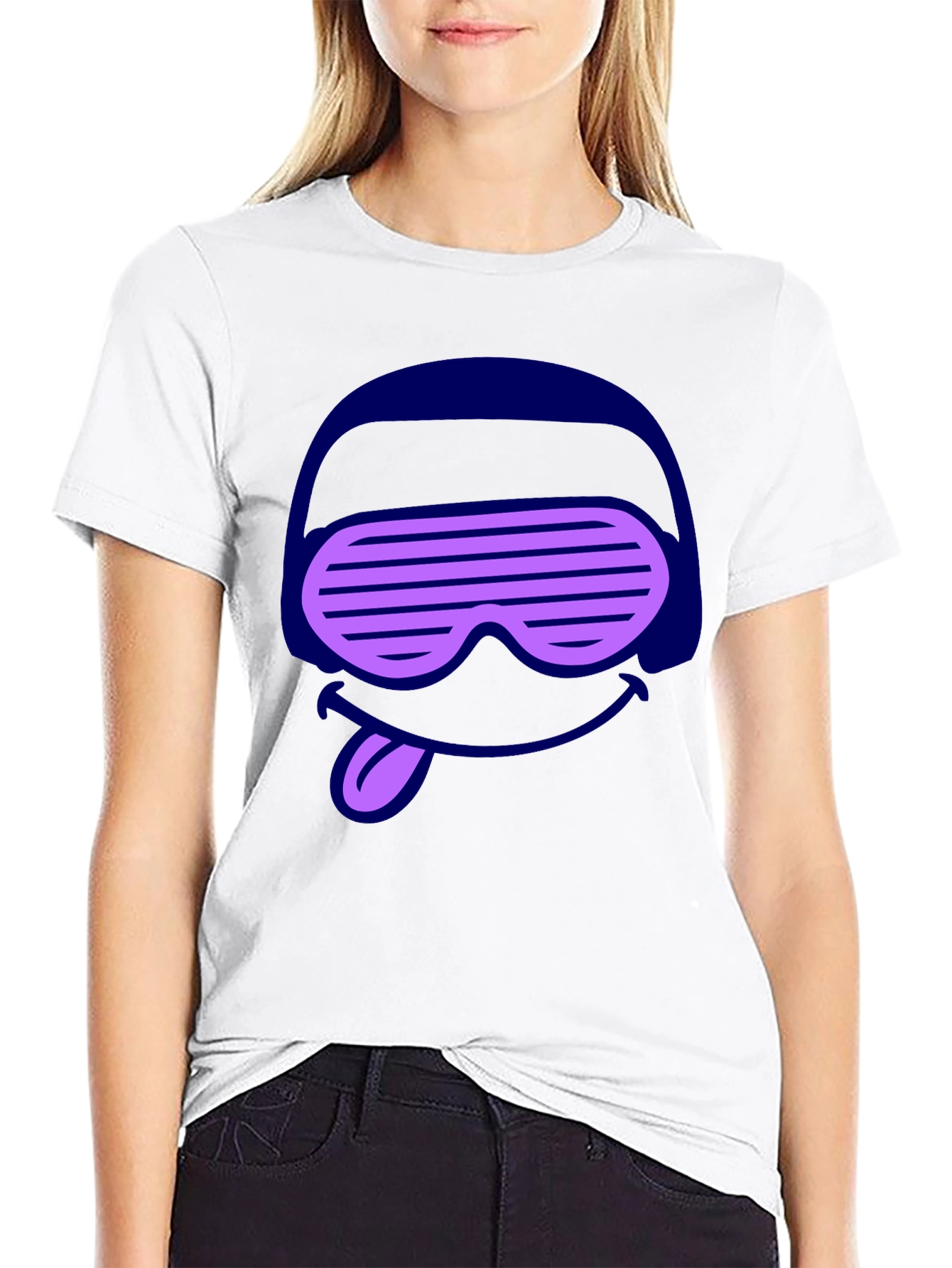 DJ Smiley Graphic Tee - Black Cotton Casual T-Shirt