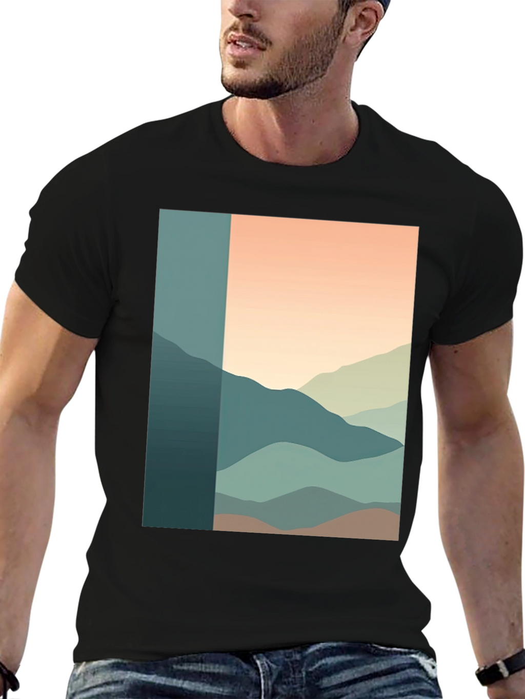 Abstract Mountain Range Graphic Tee - Black
