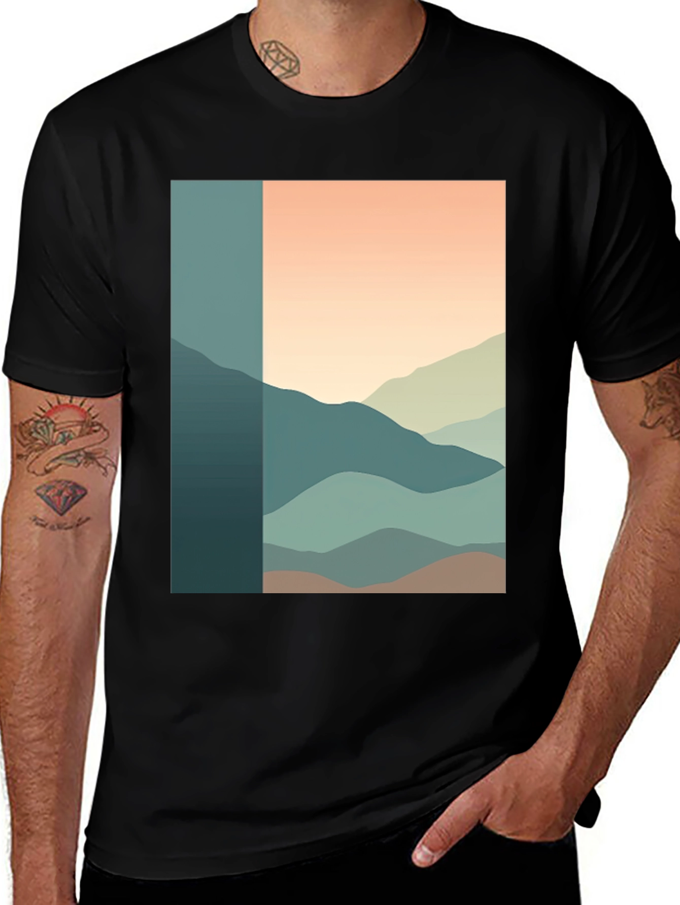 Abstract Mountain Range Graphic Tee - Black