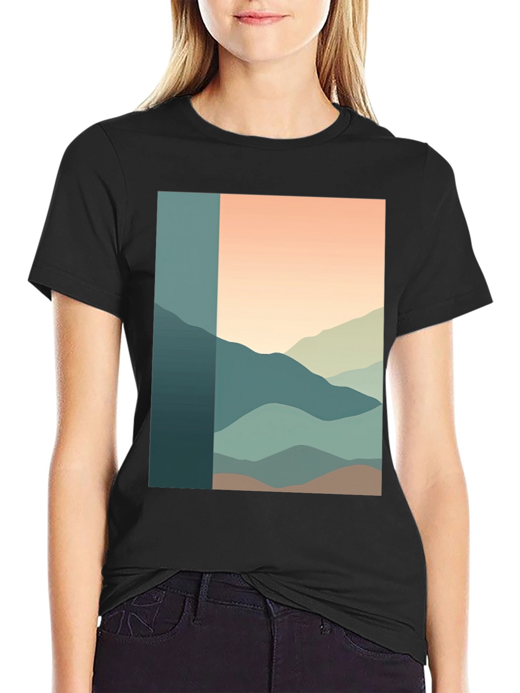 Abstract Mountain Range Graphic Tee - Black