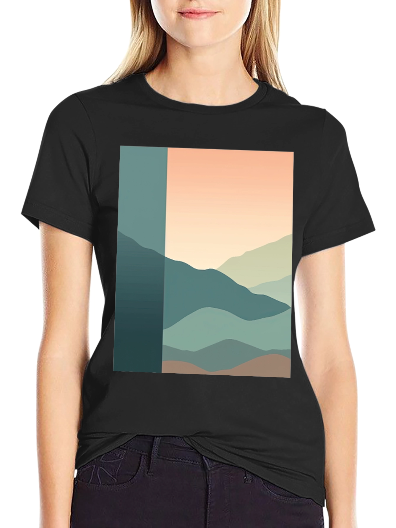 Abstract Mountain Range Graphic Tee - Black