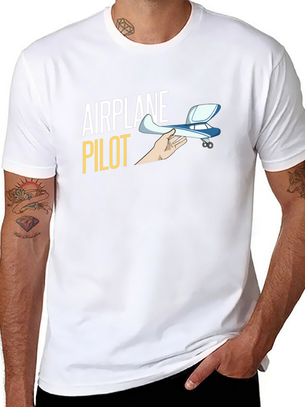 Airplane Pilot Graphic T-Shirt - Black Crew Neck Tee