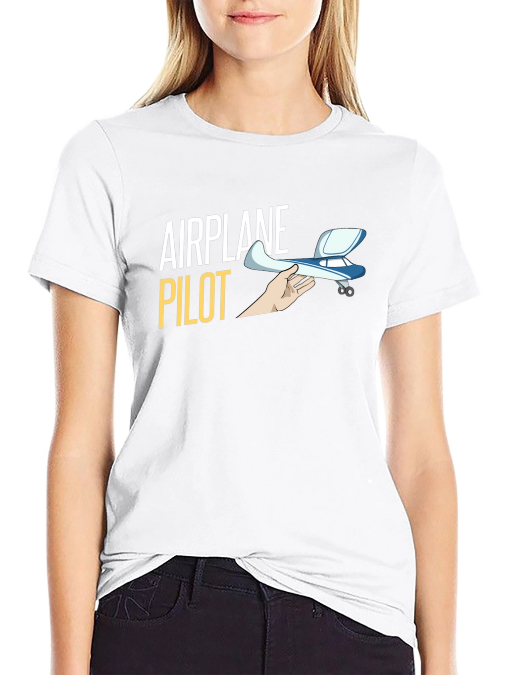 Airplane Pilot Graphic T-Shirt - Black Crew Neck Tee