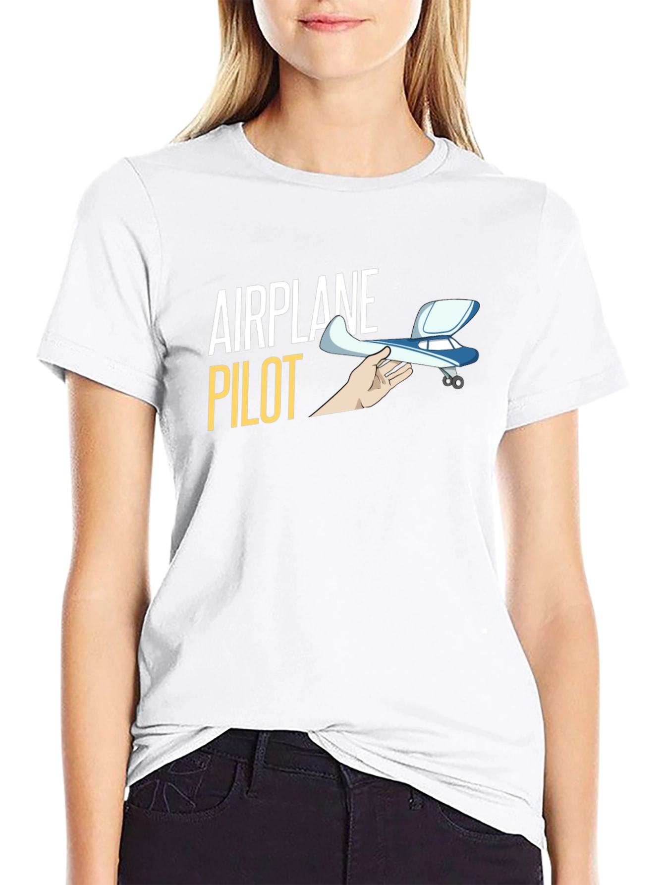 Airplane Pilot Graphic T-Shirt - Black Crew Neck Tee