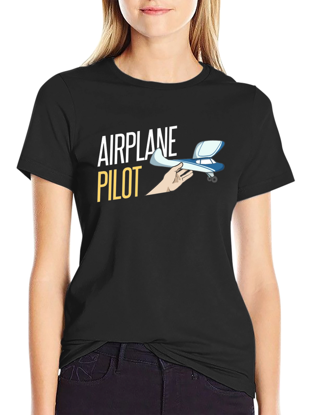 Airplane Pilot Graphic T-Shirt - Black Crew Neck Tee