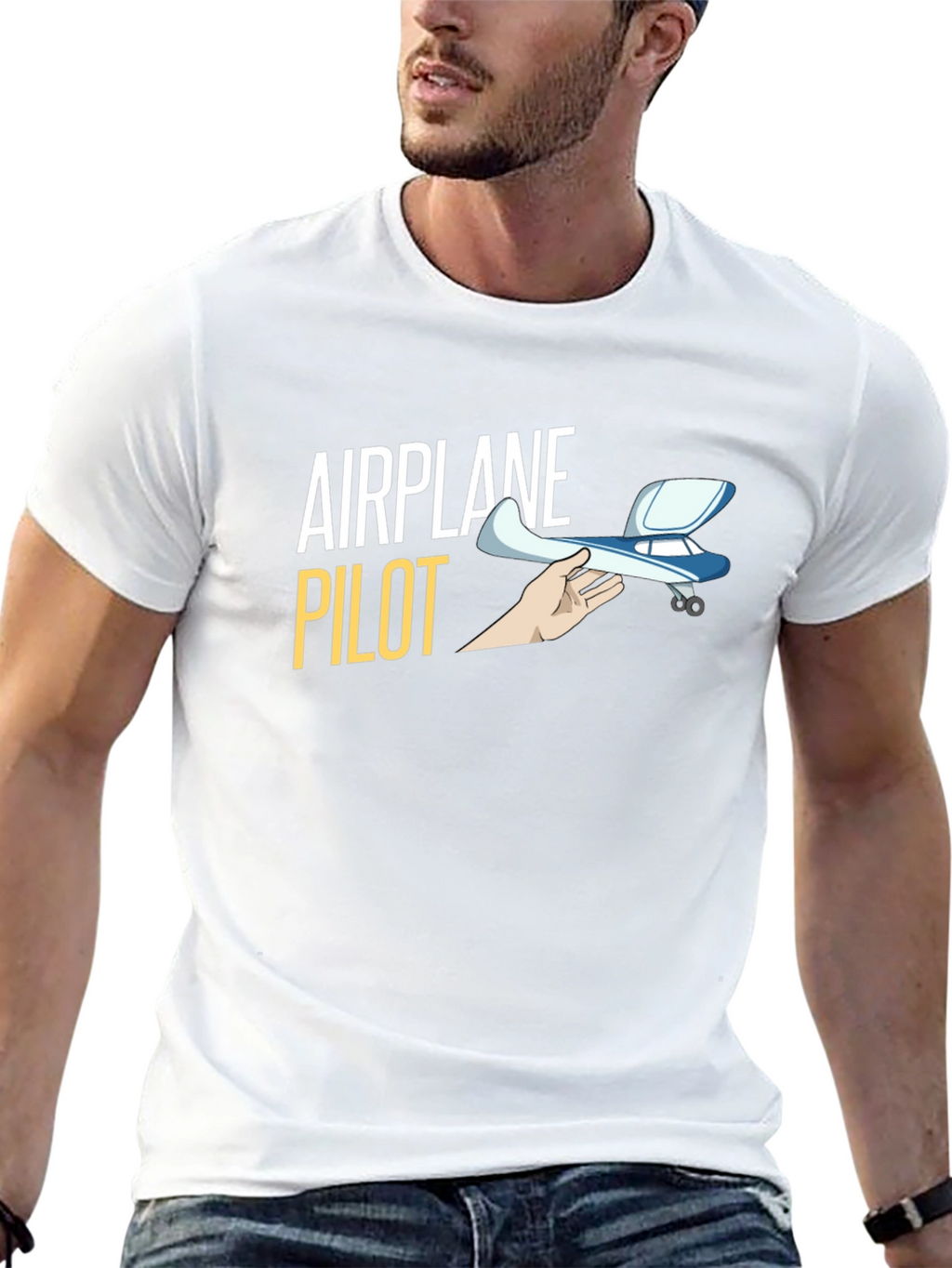 Airplane Pilot Graphic T-Shirt - Black Crew Neck Tee