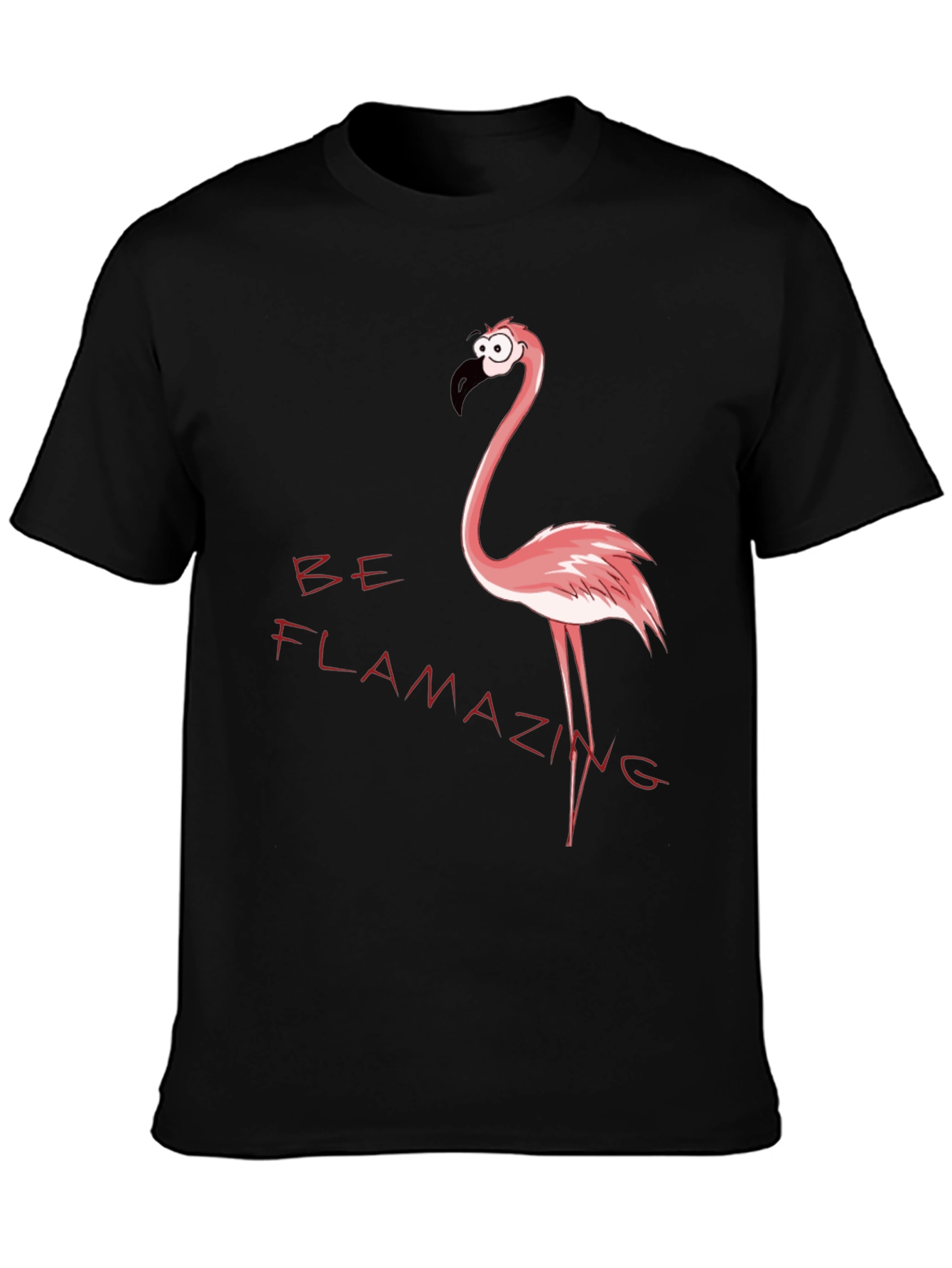Be Flamazing Cartoon Flamingo Graphic Black T-Shirt