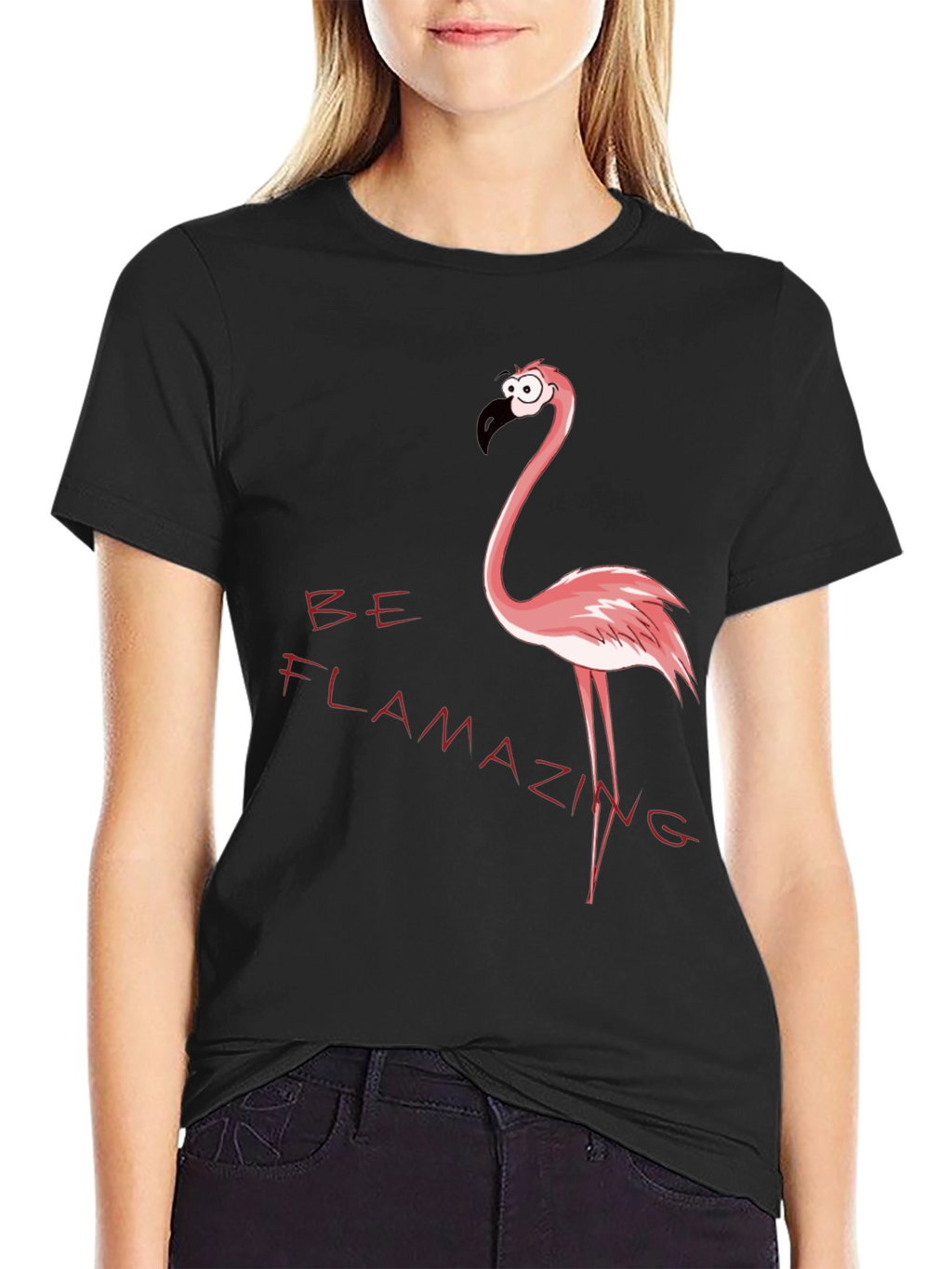 Be Flamazing Cartoon Flamingo Graphic Black T-Shirt