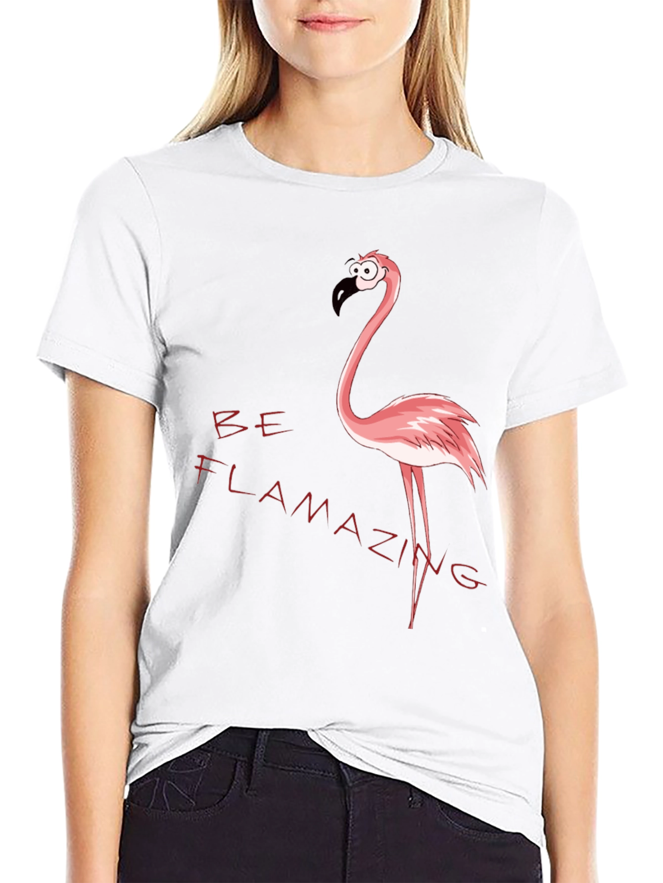 Be Flamazing Cartoon Flamingo Graphic Black T-Shirt