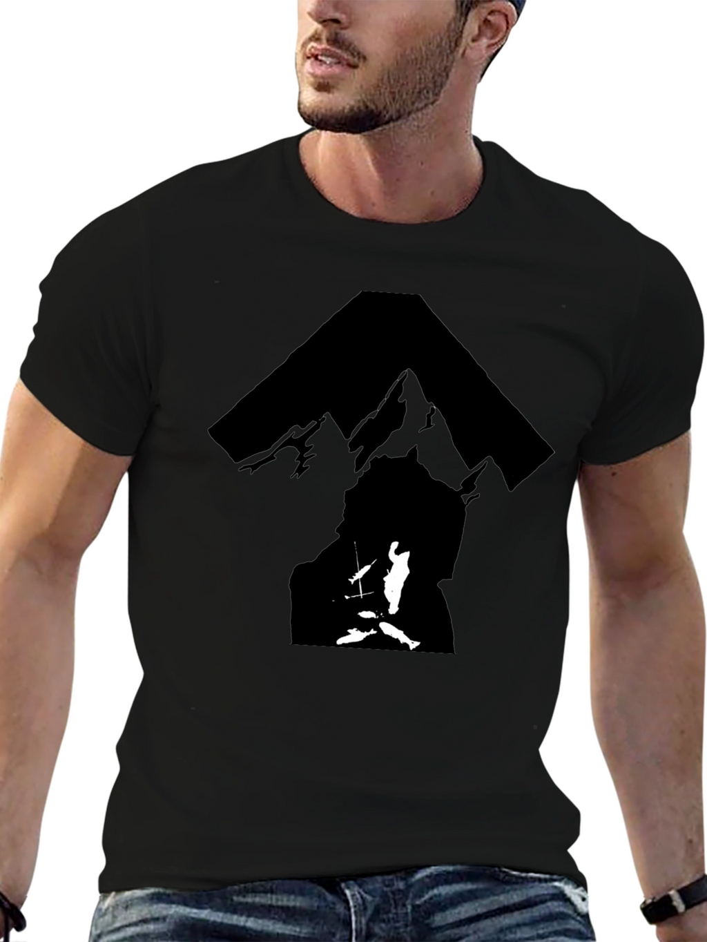 Black T-Shirt with Silhouette Mountain Graphic