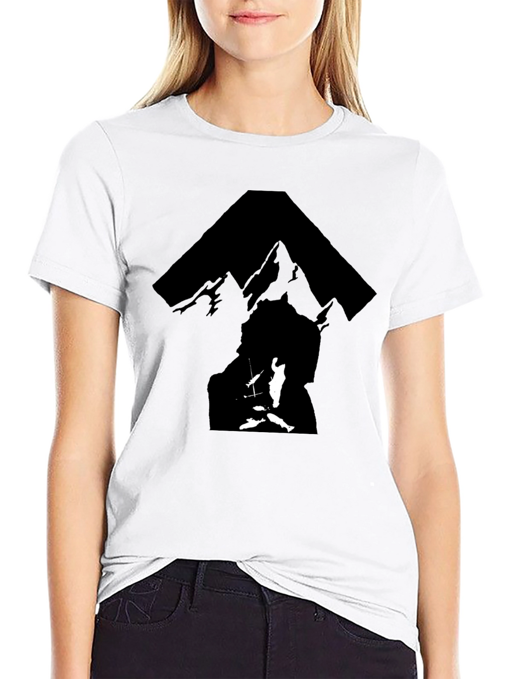 Black T-Shirt with Silhouette Mountain Graphic