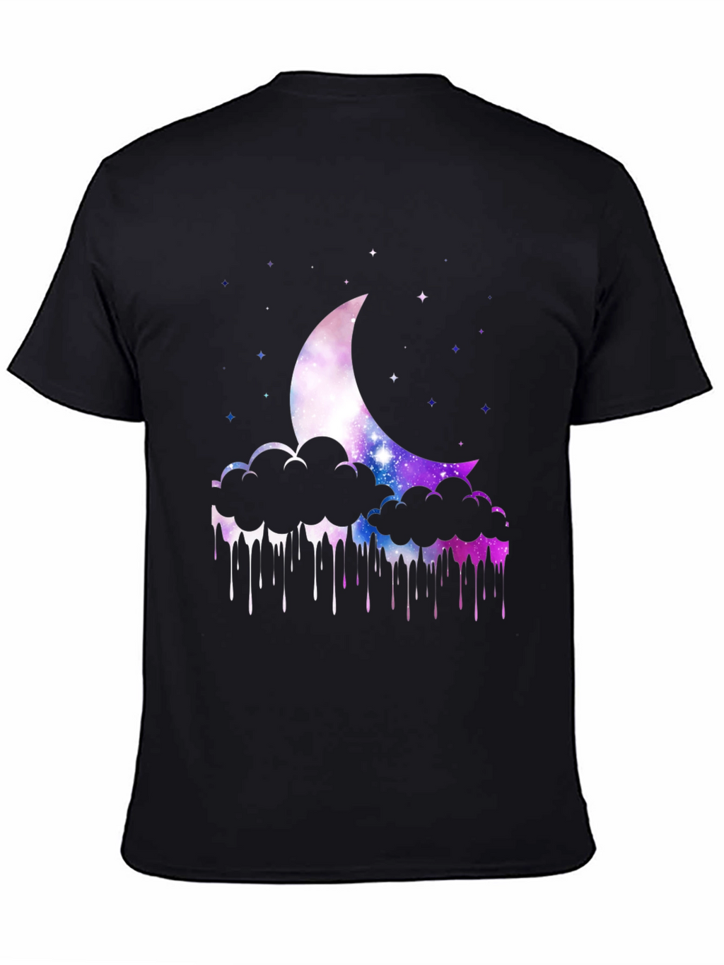 Galaxy Moon Clouds Mens Black T-Shirt