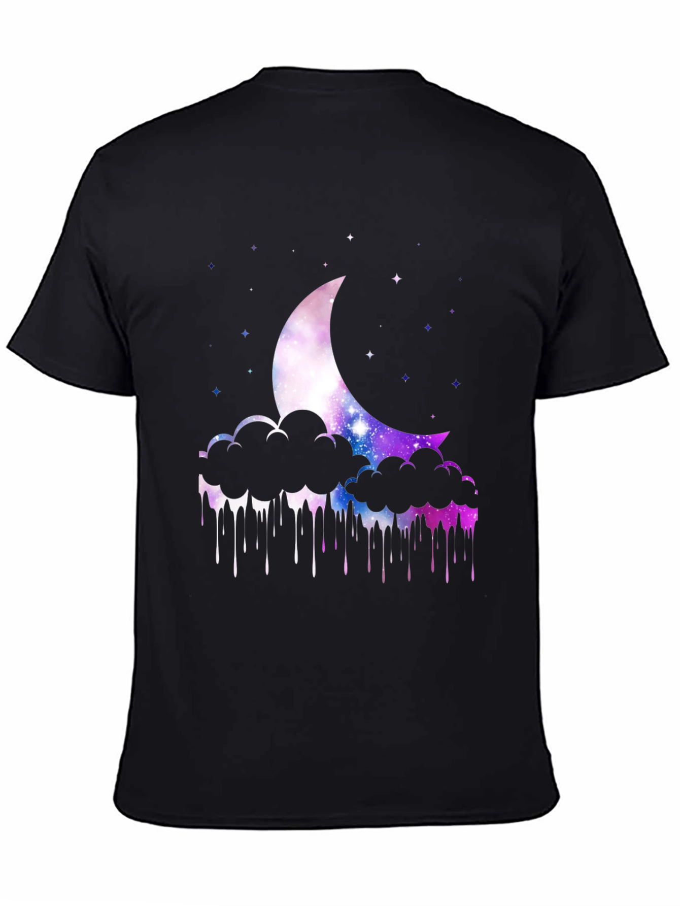 Galaxy Moon Clouds Mens Black T-Shirt