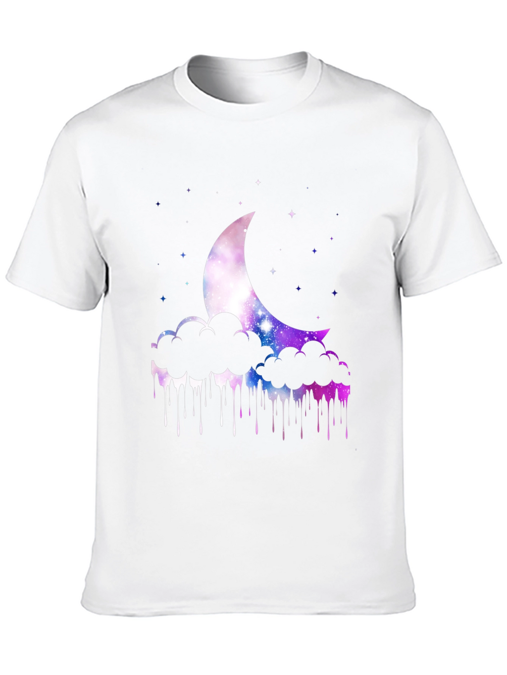 Galaxy Moon Clouds Mens Black T-Shirt