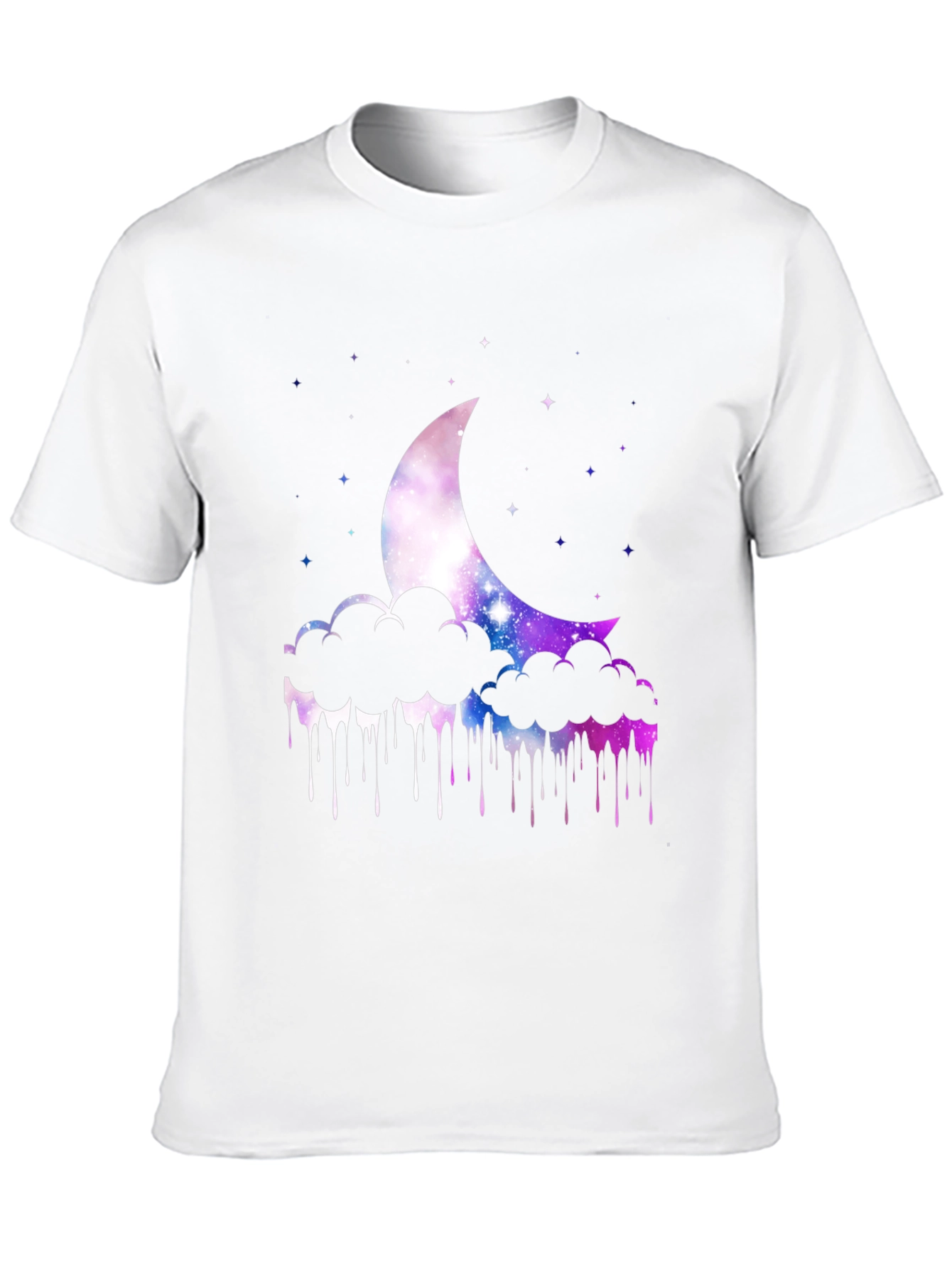 Galaxy Moon Clouds Mens Black T-Shirt