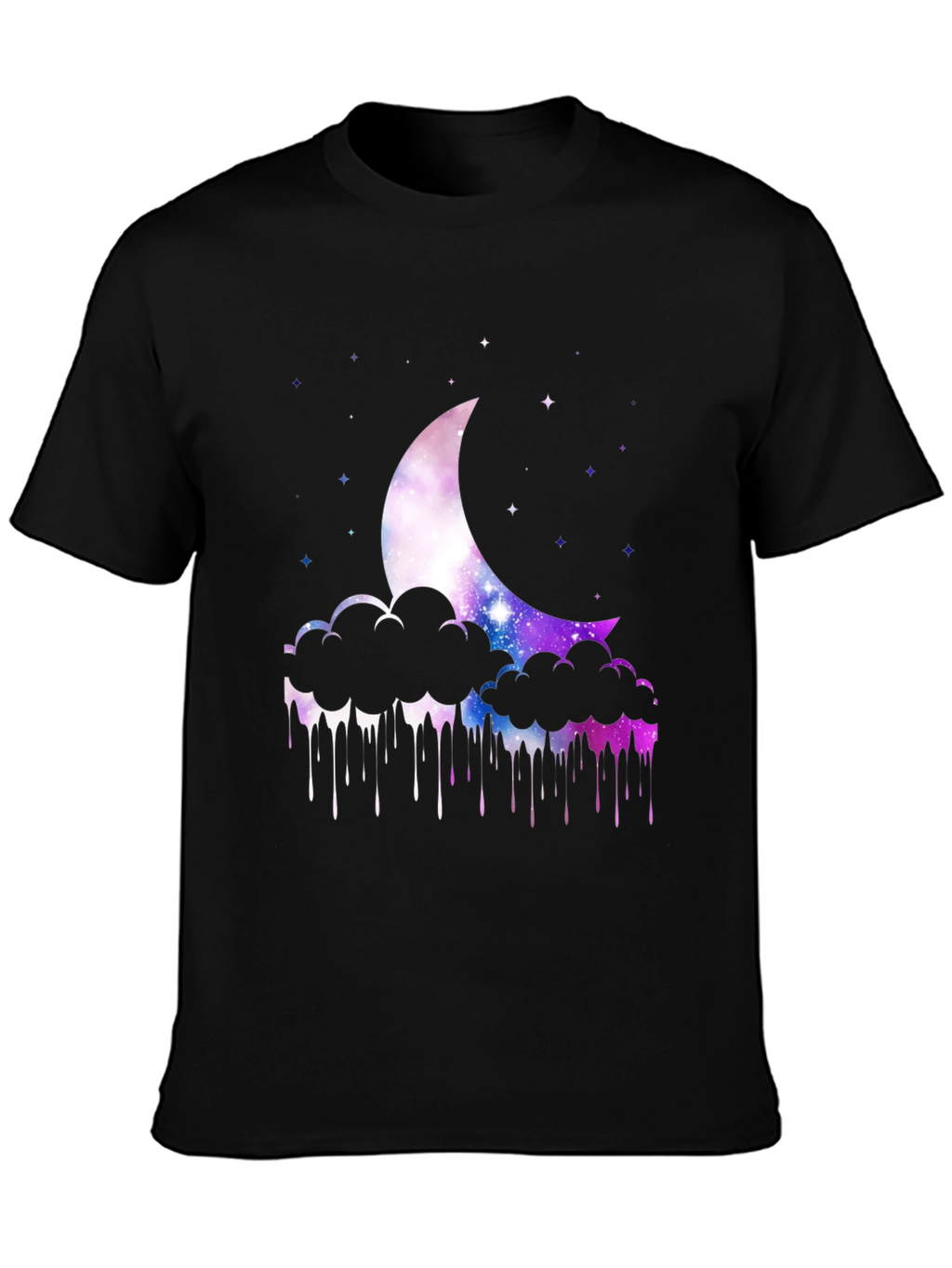 Galaxy Moon Clouds Mens Black T-Shirt